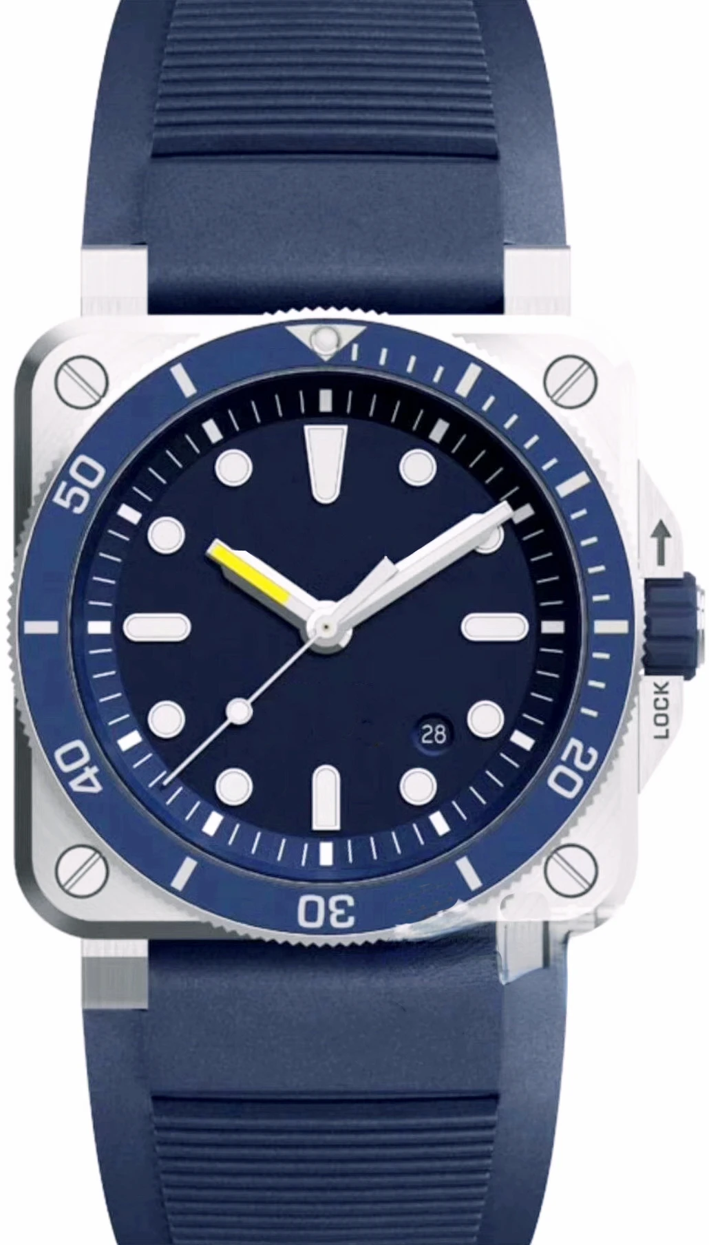 

Mens Mechanical Automatic Watch Stainless Steel Ceramic Bezel Bell Aviation Sport Ross Black Blue Rubber Sapphire 46mm