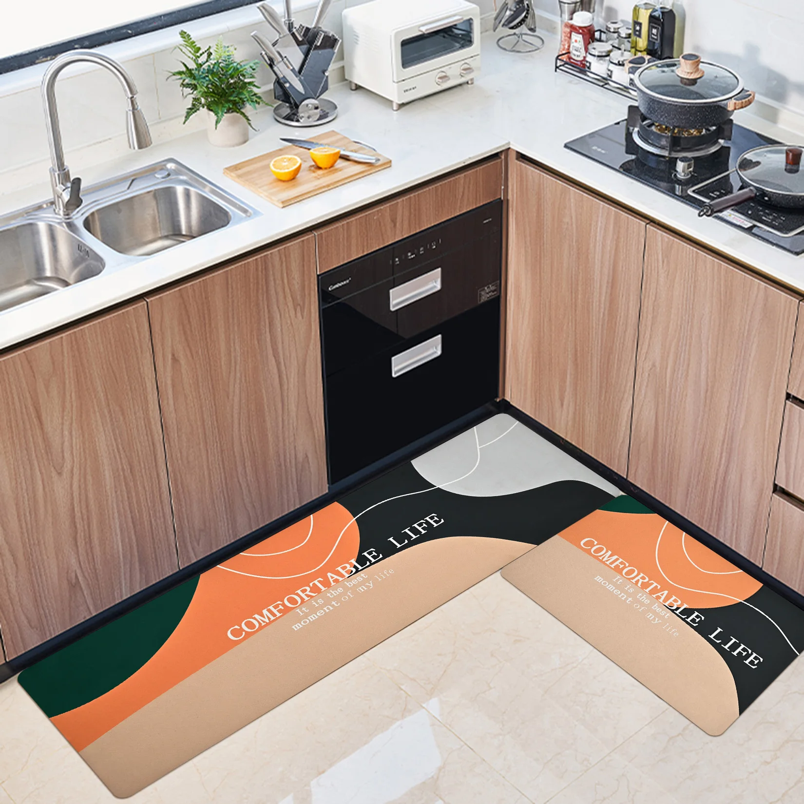 

2pcs/set Kitchen Mat Non-Slip Bathroom Rug Kitchen Long Rug Living Room Floor Carpet Long Strip Door Mat Entrance Doormat