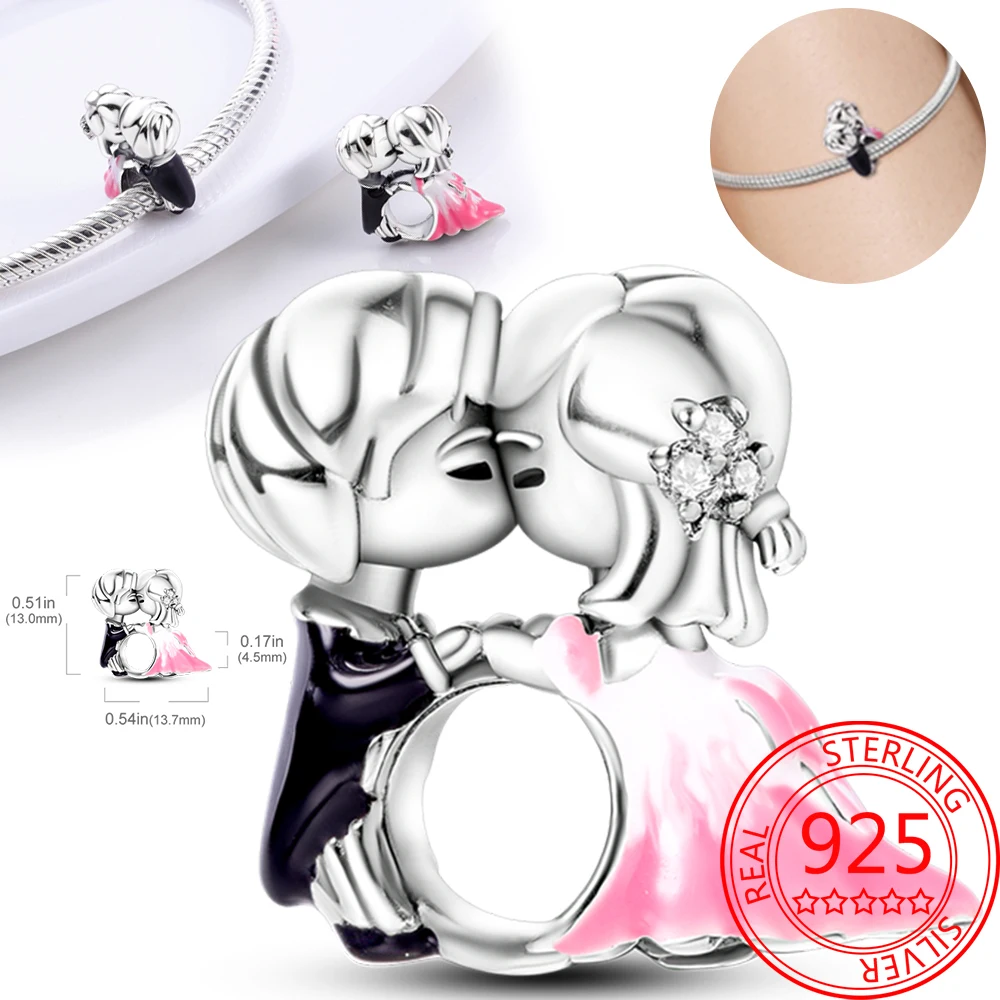 

Романтическое украшение из стерлингового серебра 925 пробы, Шарм-бусина для влюбленных Kiss Love, подходит для браслета Pandora, подарок на свадьбу, дату, годовщину