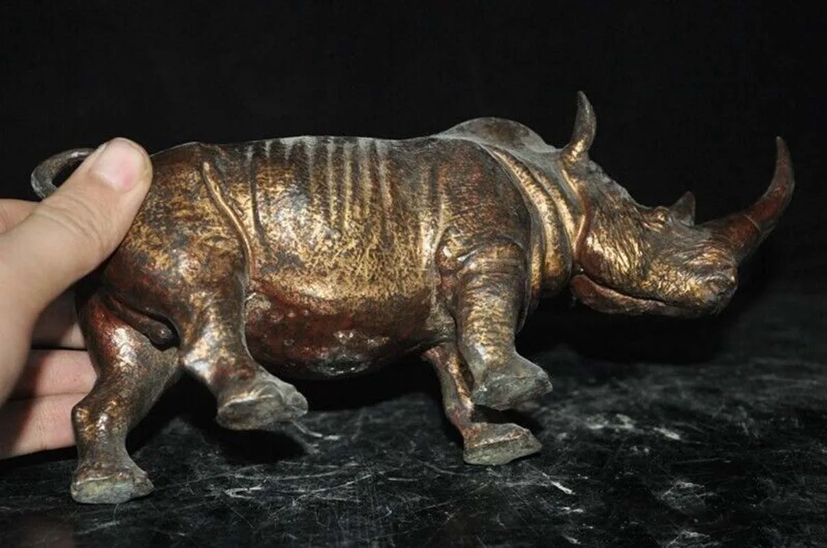 9 4-дюймовая старая китайская бронза позолоченная статуя фэншуй жестокого