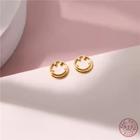 925 sterling silver 14k gold plated stud earrings simple cute hollow smiley earrings for women all match jewelry