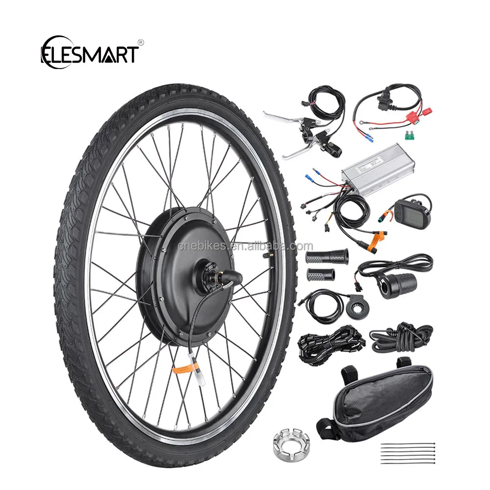 

ELESMART Manufacture Other Bicycle Accessories Electric Bicycle Front Wheel 26" 48V 1000W E-bike Ebike Conversion Kit With LCD