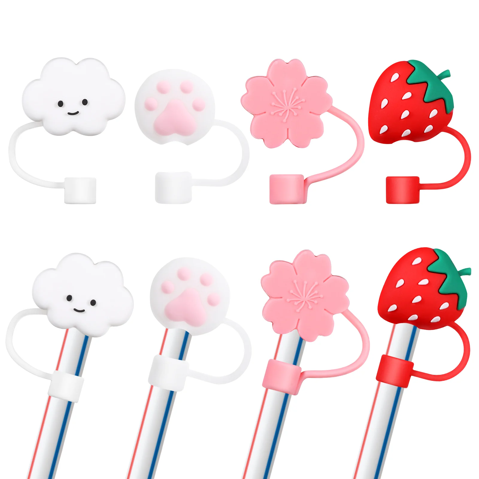 

4Pcs Cartoon Shape Straw Tips Cover Silicone Straw Plug Reusable Plugs for Straw