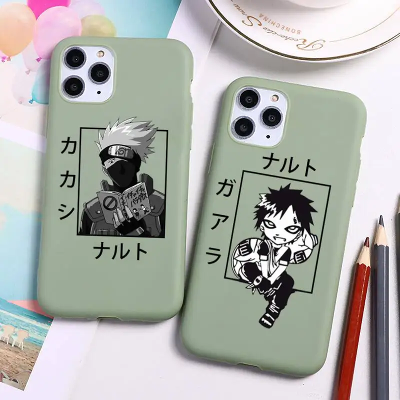 

Anime Kakashi Gaara Naruto Phone Case For iphone 13 12 11 Pro Max Mini XS 8 7 6 6S Plus X SE 2020 XR Candy green Silicone cover