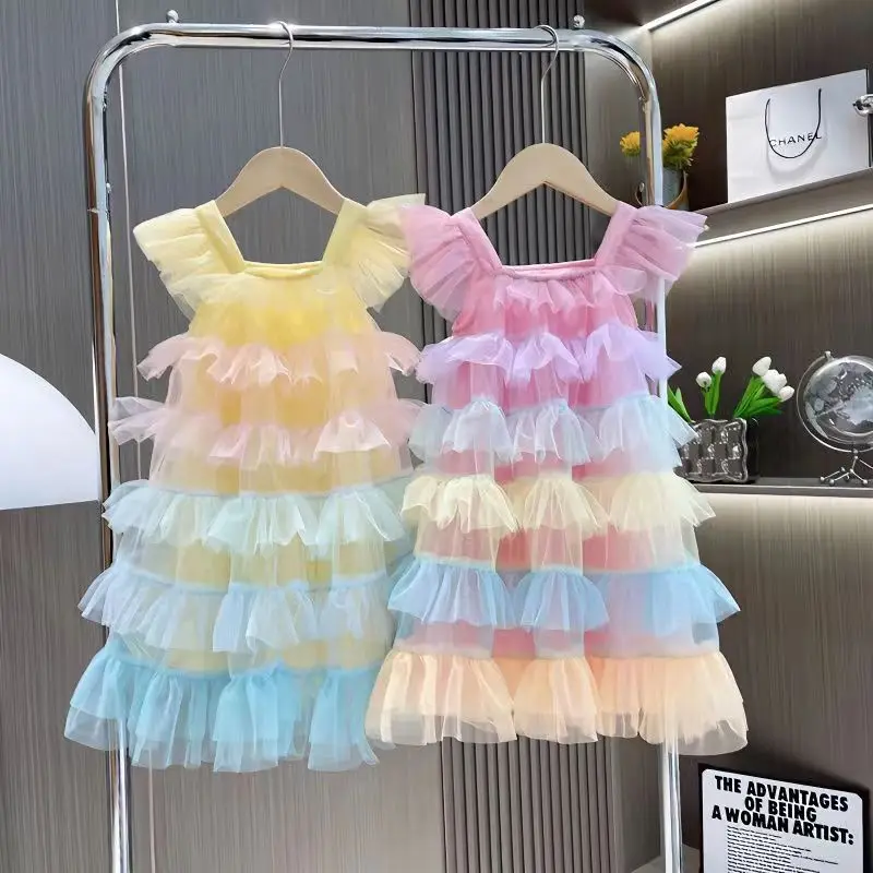 Summer Dress For Girls Rainbow Striped Dress For Girls Casual Style Children Dresses Toddler Kids Costume