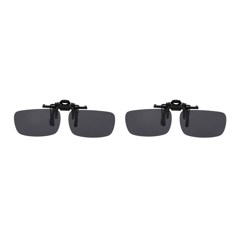 

2X Polarized Rimless Rectangle Gray Lens Flip Up Clip On Sunglasses Eyeglass