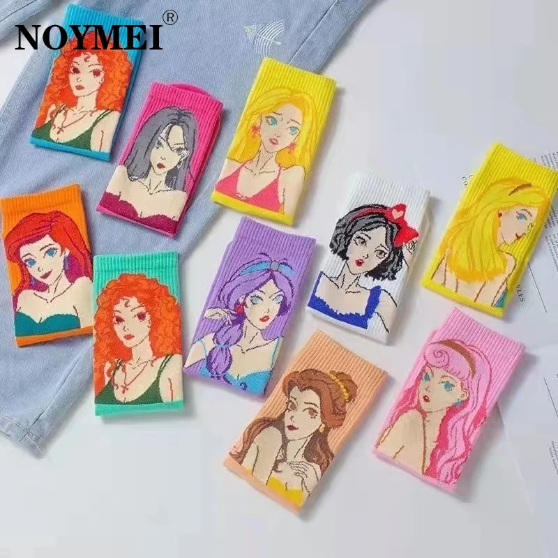 

NOYMEI 2023 Spring Autumn New Women Cotton Socks Printing Loveliness Breathable Deodorant Temperament Sock