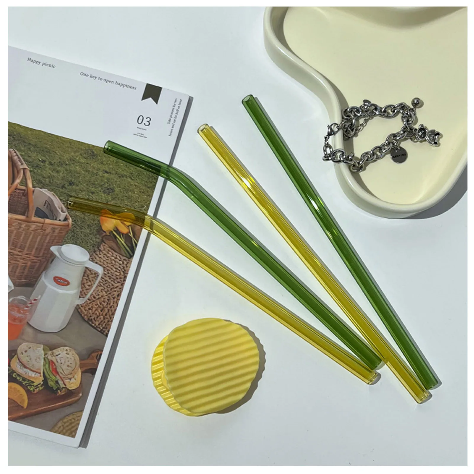 

Стеклянные прочные соломинки из боросиликатного стекла с прямым изгибом для десертного торта коктейля молочного коктейля