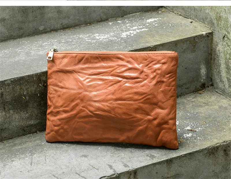 Retro fashion luxury natural genuine leather men large-capacity clutch bag daily work teenager outdoor mobile phone wallet bag