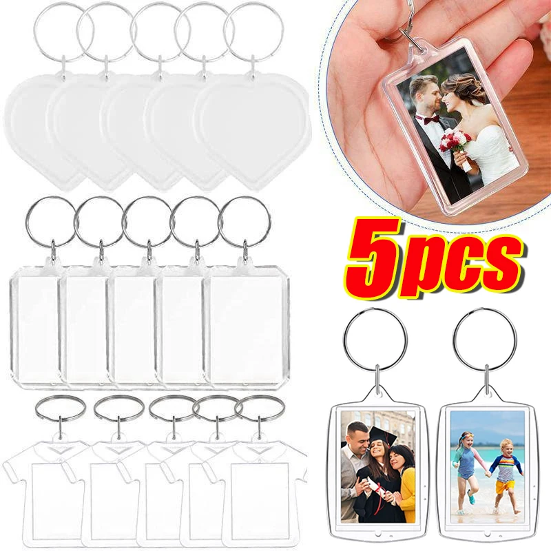 

5pcs Creative Transparent Insert Photo Keychain DIY Split Ring Key Ring Personalized Clear Acrylic Picture Frame Couple Gift