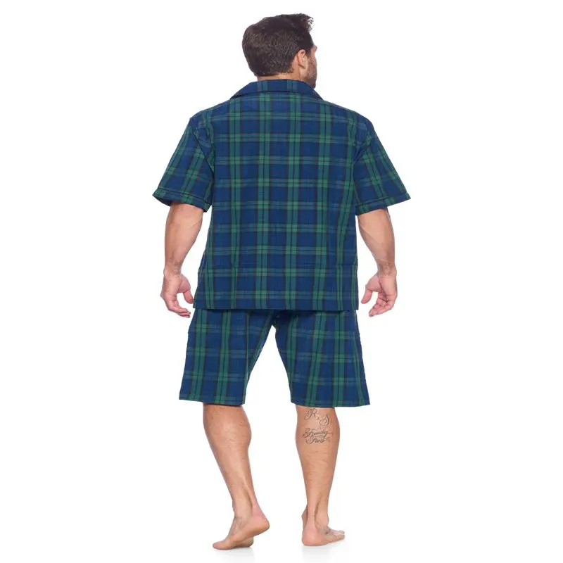Ashford &  Mens Woven Short Sleeve Pajama Shorts Set  Green Blackwatch  XL