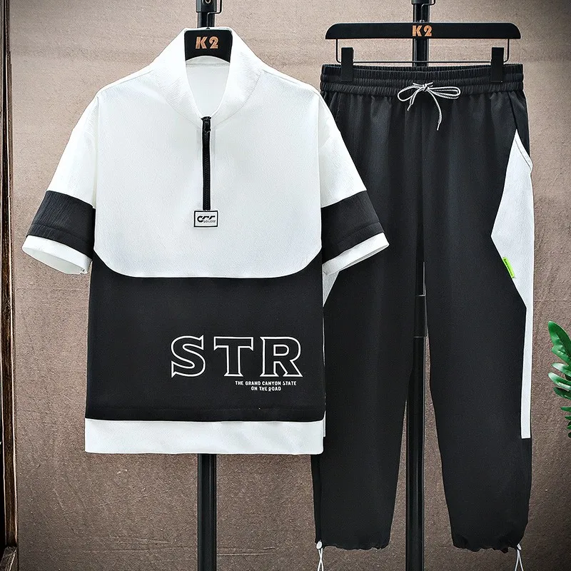 

Summer Men's Set Black And White Men's Clothing Sportswear Short Sleeve Street Shirt Set Sportswear
