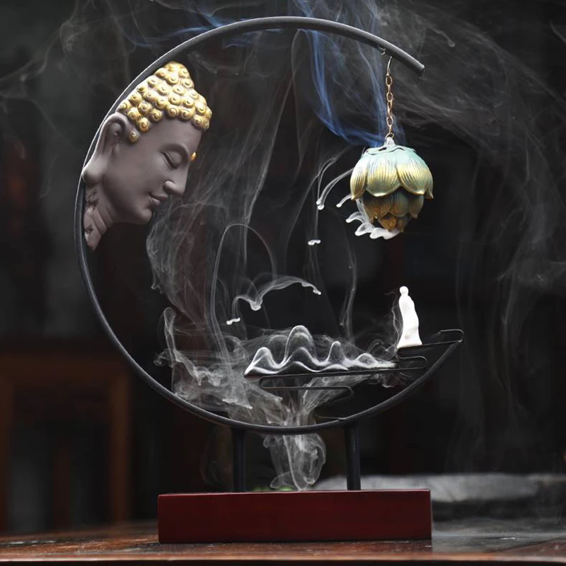 

Fountain Blackflow Incense Burner Support Buddha Sandalwood Diffus Incense Burner Art Fragranc Porta Incienso Home Decoration
