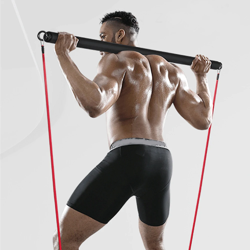 

150 Lbs Lifting Fitness Bar Set Non-Slip Resistance Bands Set Carrying Bag Foam Handles 2 Foot Straps for Legs Hip Waist and Arm