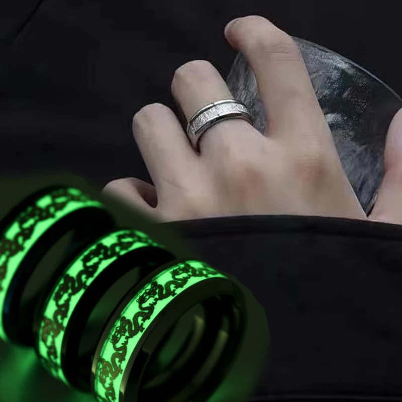 

Creative Luminous Fluorescent Dragon Rings For Men Women Teens Classic Trendy Dragon Totem Women Mens Ring Fashion Jewelry Gifts