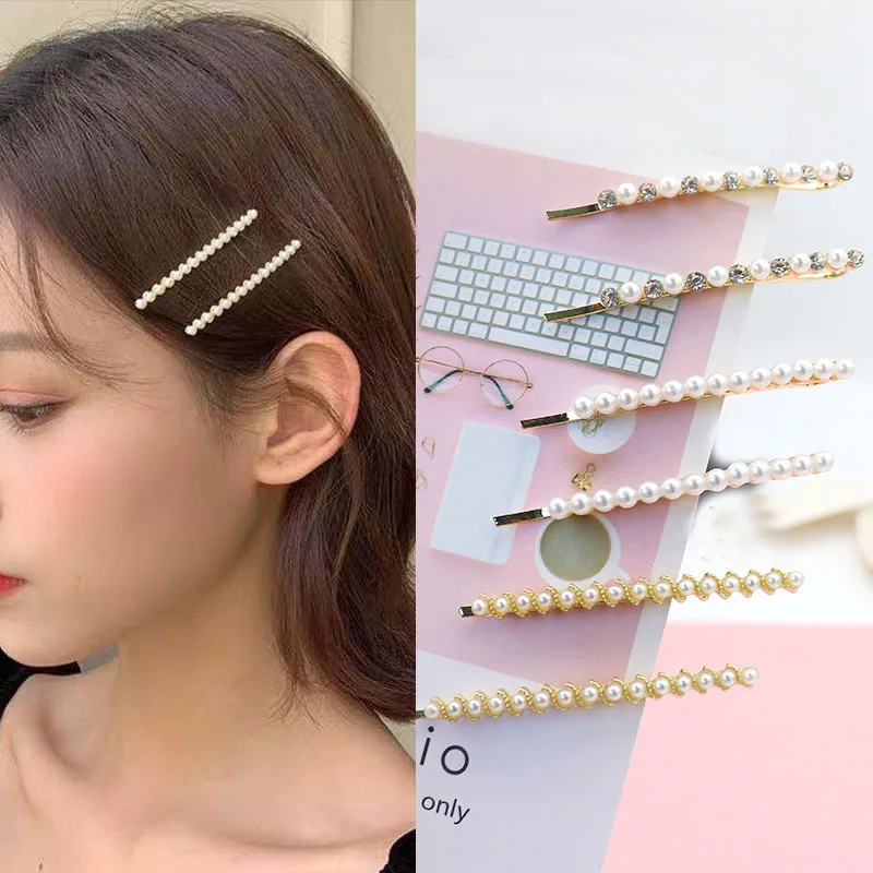 

Headwear Barrettes Female Korean Pearl Bang Clip Rhinestone Bobby Pin Side Clip Simple Graceful Hairpin Hair Ornaments