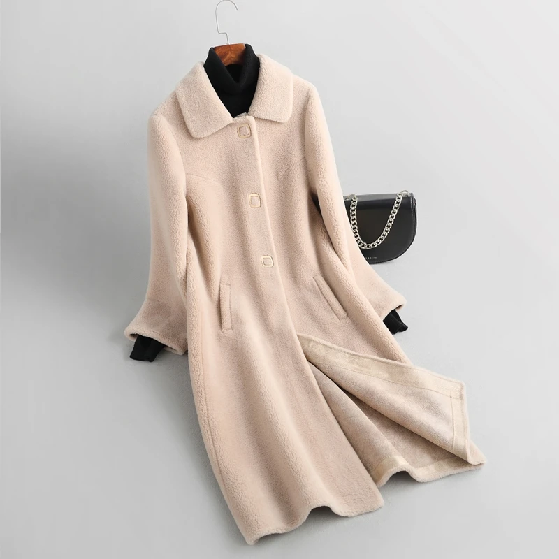 

Winter New Mid-Long Granule Sheep Shearing Jacket Women Fashion Fur Coat Female Solid Femme Loose Outwear Ladies Overcoat G1467