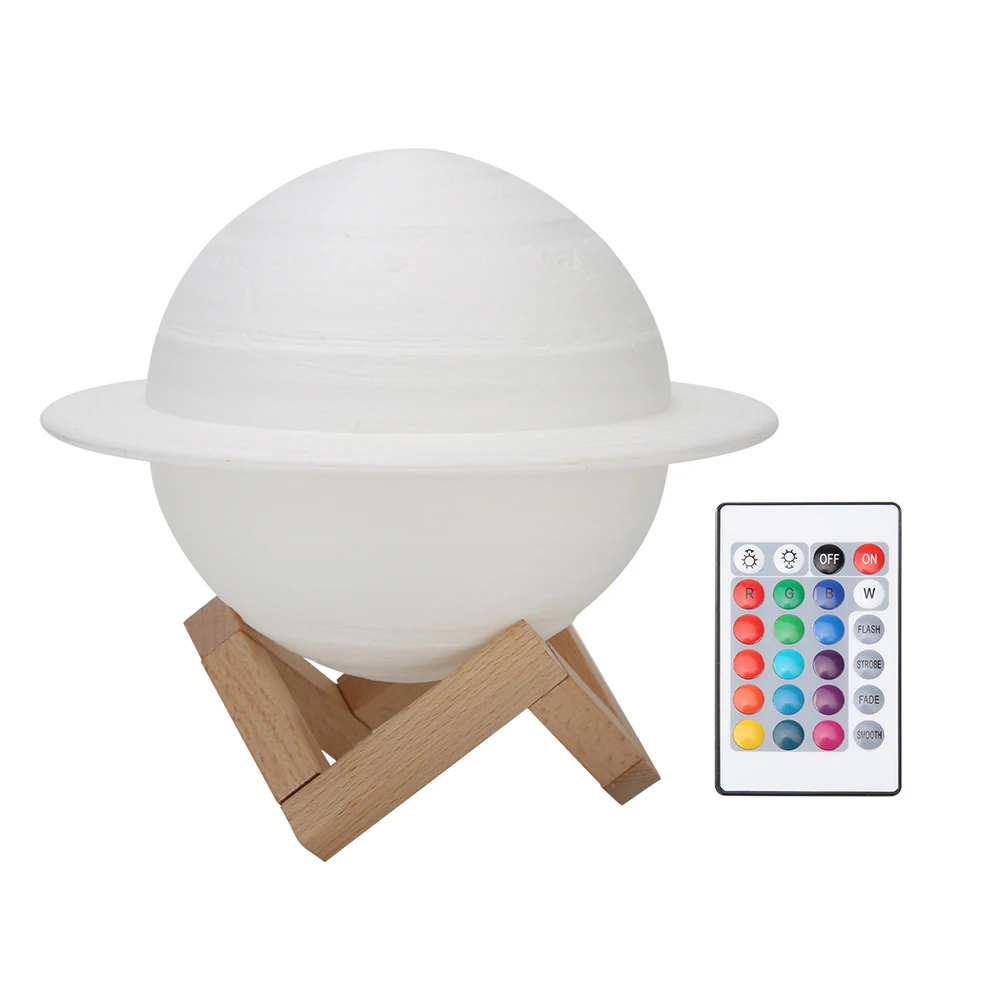 

16 Colors Rechargeable 3D Print Saturn Lamp Moon Night Light with Remote