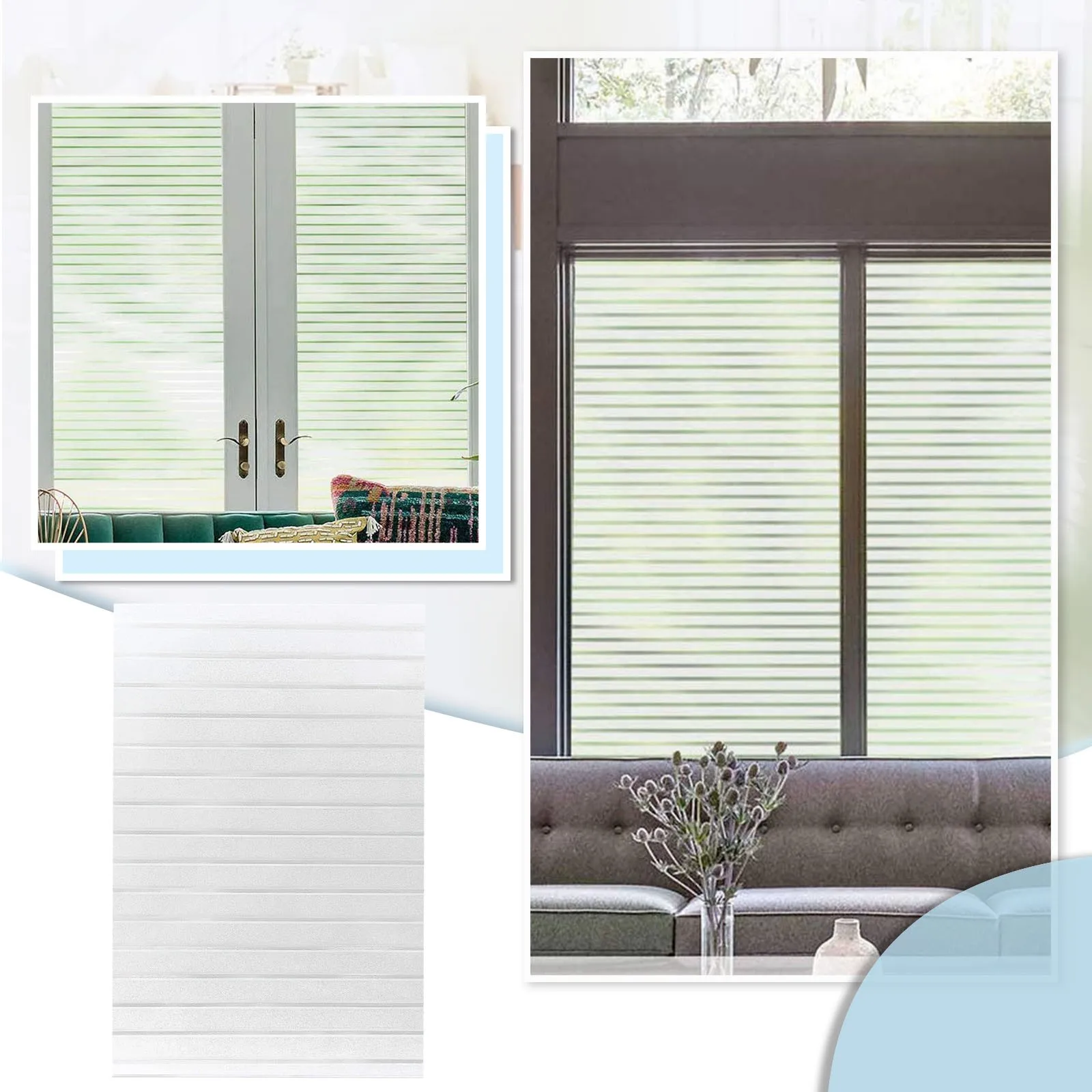 

Privacy Window Film Static Cling Frosted Opaque Glass Film No Glue Window Sticker UV Protection White Stripe Decor for Office