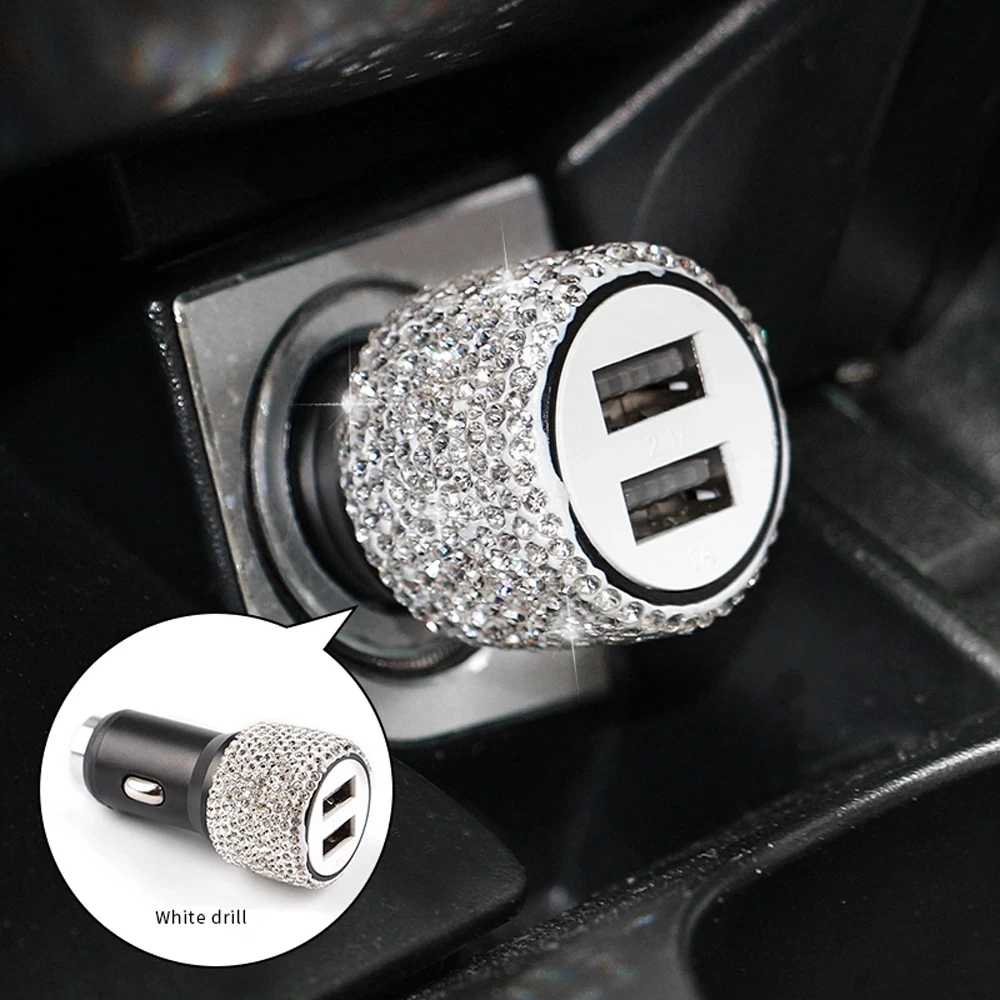 Diamond USB Car Charger 5V 2.1A Dual Port Fast Charging Auto Decor Bling Rhinestone Styling Car Accessories Interior for Women Diamond USB Car Charger 5V 2.1A Dual Port Fast Charging Auto Decor Bling Rhinestone Styling Car Accessories Interior for Women