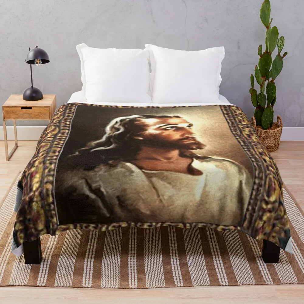 WARNER SALLMAN'S JESUS FRAMED Throw Blanket tweed blanket