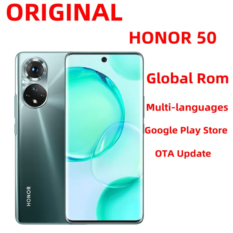 

Смартфон Honor 50, телефон с глобальной прошивкой, разные языки, Android 11,0, 6,57 дюйма, OLED, 120 Гц, сканер отпечатка пальца, камера 100 МП, зарядное устройство 66 Вт