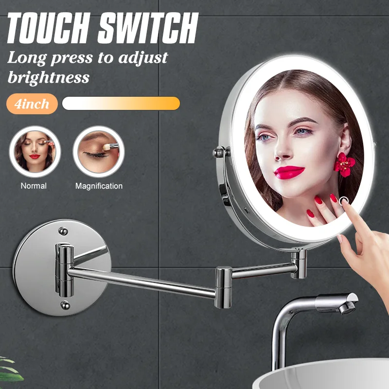 

Adjustable LED Vanity Mirrors With Light 8 Inch Wall Mounted Bathroom Makeup Mirror 3X Magnifying Touch Vanity Cosmetic Mirrors