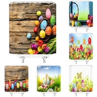 colorful easter eggs shower curtain vintage wooden board tulip flowers grassland plant bath curtain for bathroom decor polyester