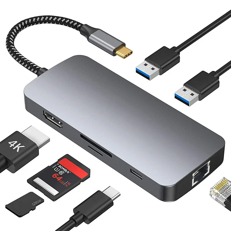 

USB-концентратор 7 в 1 с HDMI-совместимым портом 4K, устройство чтения TF/SD-карт, PD-концентратор 3,0 Для MacBook Pro/Air 2021 M1