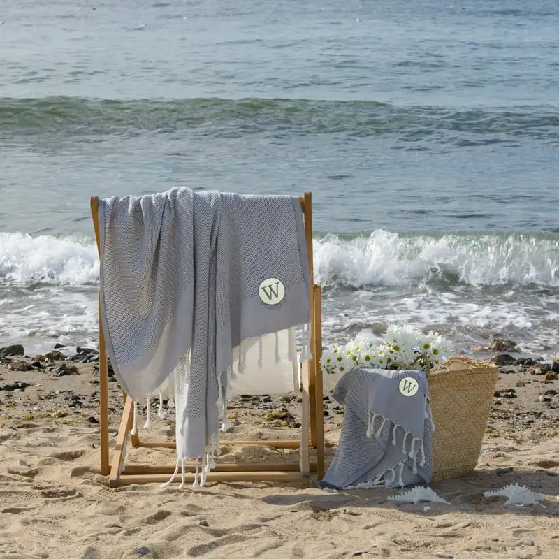 

100% турецкий хлопок, персонализированный комплект полотенец для пляжа и рук Pestemal, серый