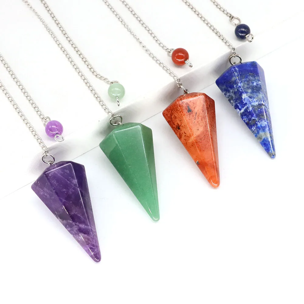 

7 Chakra Pendulum Natural Stones Healing Crystal For Wicca Divination Witchcraft Dowsing Reiki Quartz Jewelry Pendants Wholesale
