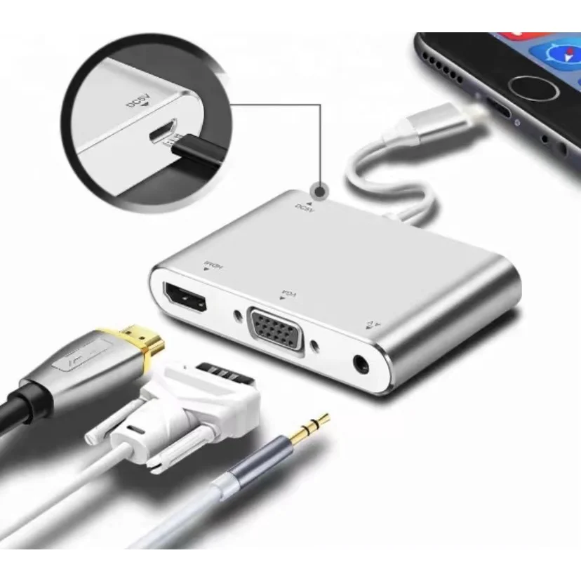 

4 в 1 кабель Lighting к HDMI-совместимый с цифровым аудио видео HDTV VGA AV адаптер для I Phone Xs X XR 8 7 к TV USB-кабелю