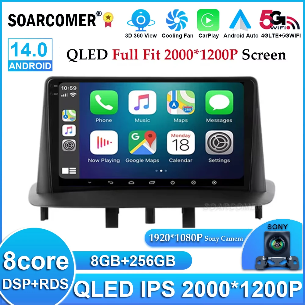 Автомагнитола на Android 14 для Renault Megane 3 Fluence 2008-2014 беспроводной видеоплеер Carplay DSP 4G