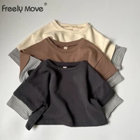 freely move autumn childrens t shirt boys girls cotton tee shirts baby stripe fake two pieces clothing kids baby clothes