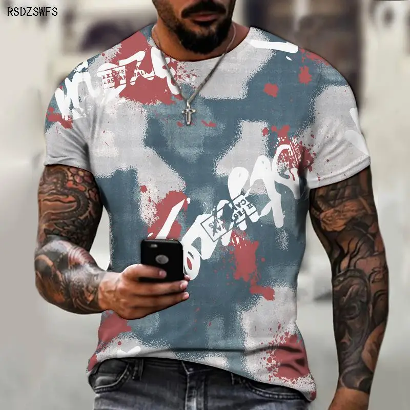 

Fashion art graffiti stitching funny and interesting street men's oversized T-shirt 5XL o-neck summer casual fashion cool