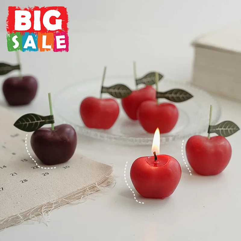 4Pcs/Set Cherry Candle Creative Decoration Soy Wax Aromatherapy Candle Ins Photo Props Home Decoration Scented Candles