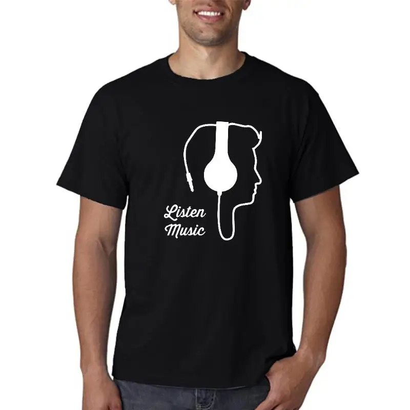 

MU0214 casual 100% COTTON o neck ear phone DJ printed men t shirt casual short sleeve cool printed T shirt summer tees