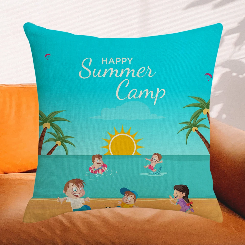 Наволочка для подушки Happy Summer Camp 45x45 см мультяшный детский пляжный Дорожный Чехол