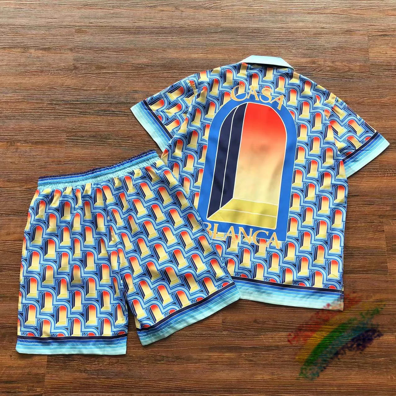 

2023ss Casablanca Shirts Men Women High Quality Fully Printed Window Print Short Sleeve Top Tee Shirt