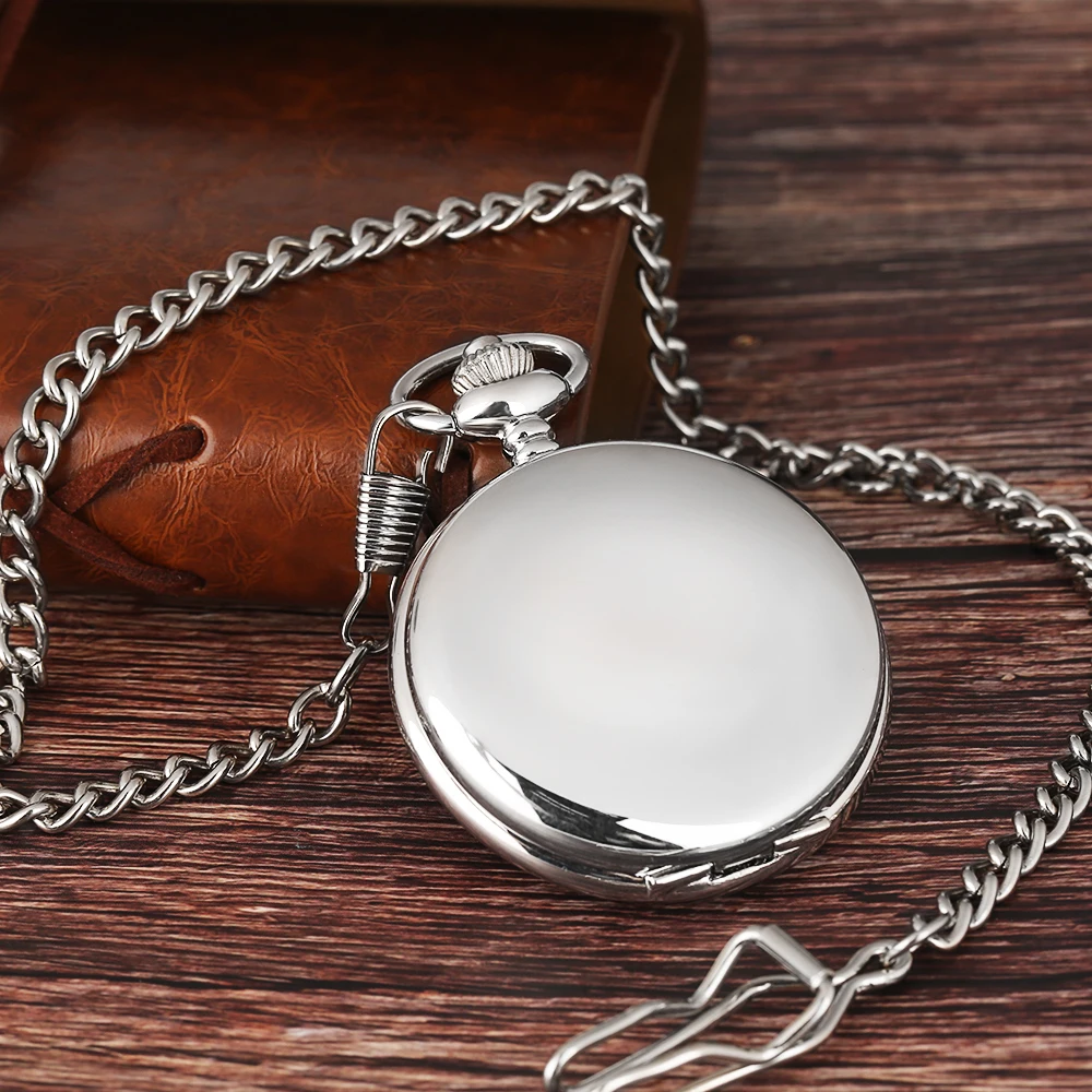 Classic Silver Smooth Mirror Cover Manual Mechanical Pocket Watch Roman Numerals Round Dial Double Hunter Pendant Vintage Clock