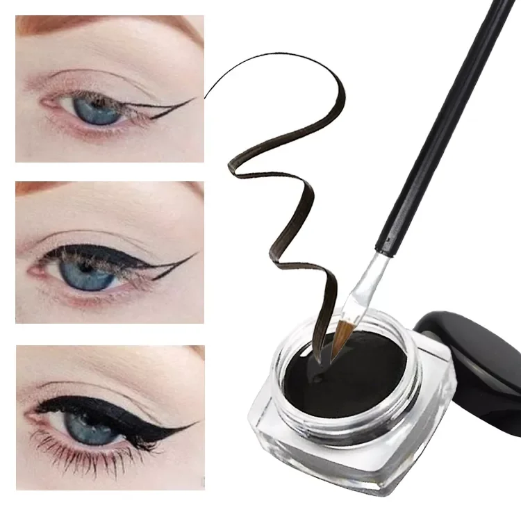 NEW2023 Waterproof Gel Eyeliner Mini Eyeliner Gel Cream With Brush Makeup Cosmetic Black Waterproof Eye Liner