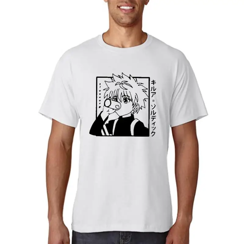 

Men's T shirt Top Quality 100% Cotton Kawaii Hunter X Hunter Tshirt Killua Zoldyck Tops T shirt Anime cool loose T shirt