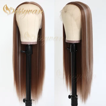 Missyvan Light Brown Highlights hair Long Straight Wig Glueless Heat Resistant Synthetic Lace Front Wigs for Black Women