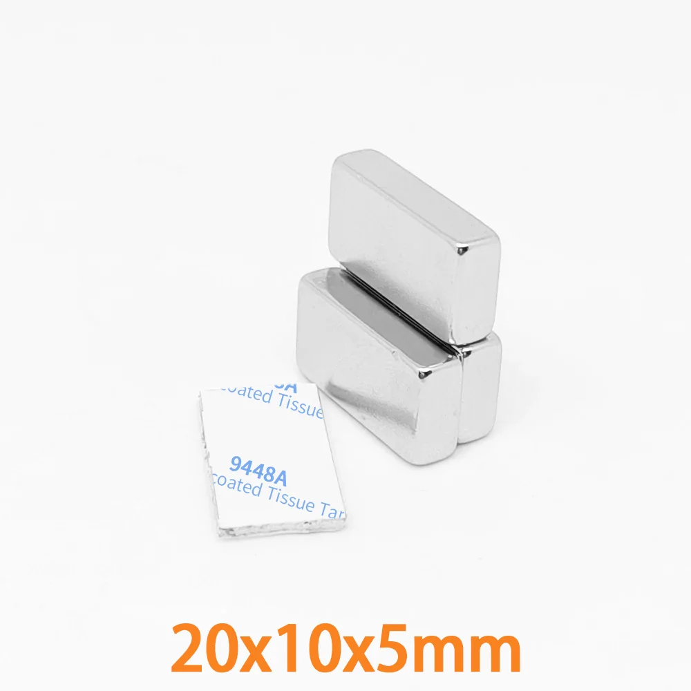 Блок 20x10x5 мощные сильные магниты с двухсторонней клейкой лентой 3 м мм неодимовые