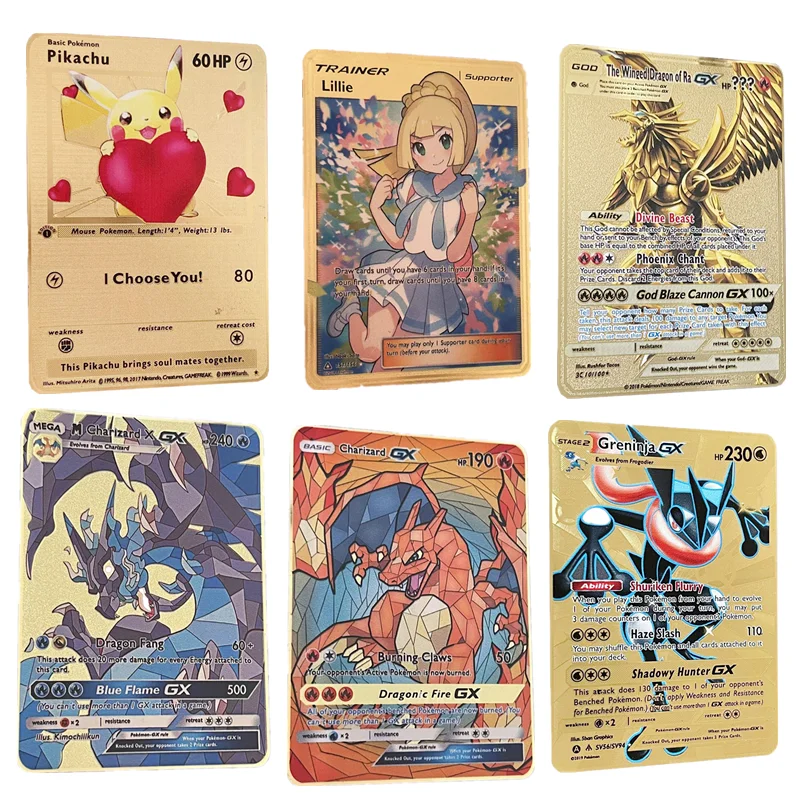 Металлические открытки Pokemon English Arceus Vmax YU GI OH Пикачу Чаризард Золотая железная