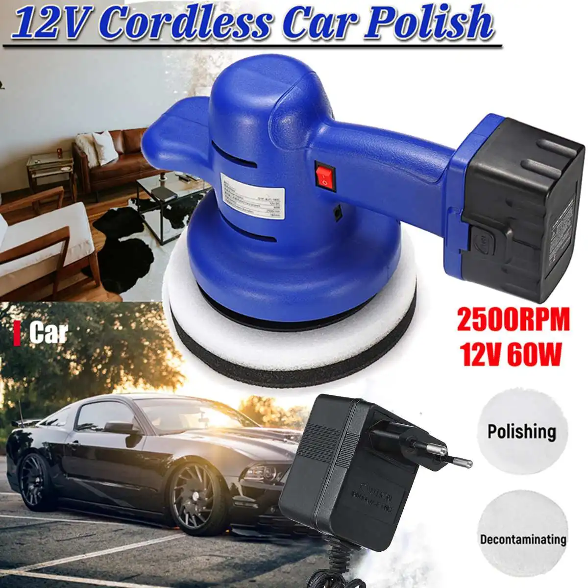

2500RPM Cordless Car Polisher 12V Wireless Car Polishing Machine Brushless Car Floor Sanding Waxing Tools With 12V Li-Battery