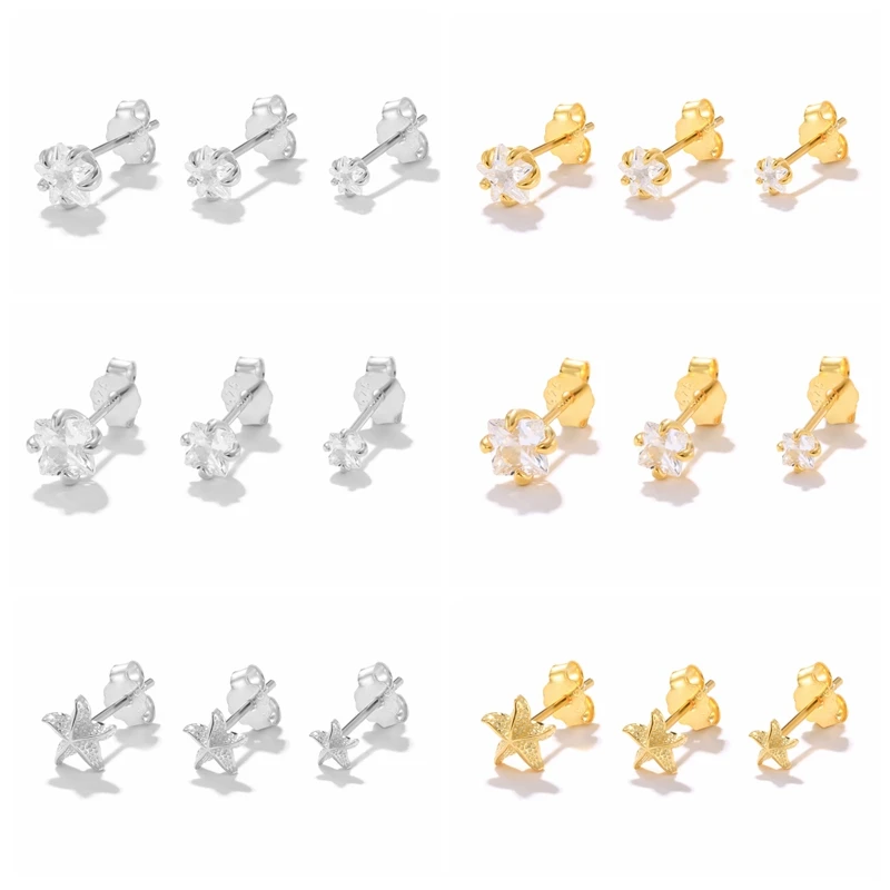 

AIDE 3pcs / Set 925 Sterling Silver Crystal Zircon Small Star Piercing Stud Earring For Women Girl Fashion Jewelry Brincos CZ