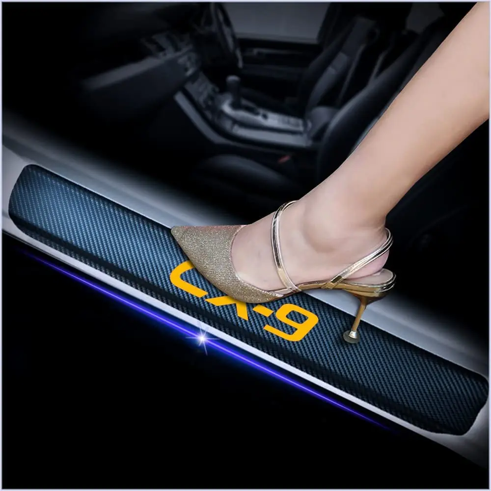 4Pcs Car Door Sill Scuff Plate Cover for Mazda CX-9 Welcome Pedal Protection Car Carbon Fiber Sticker