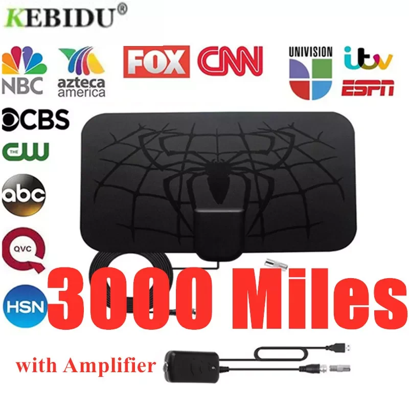 

TV Antenna 4K 8K 25DB High Gain HD TV DTV Box Digital EU Plug 3000 Miles Booster Active Indoor Aerial Flat Design