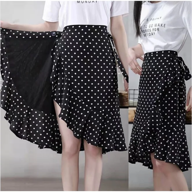 

Цельная юбка с запахом и цветочным принтом в горошек с оборками и высокой талией, юбка-годе